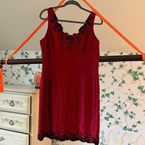 Maggy London Burgundy and Black Embroidered Chemise